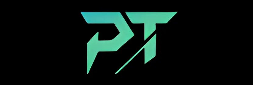 PT gaming esports logo in neon green on black background