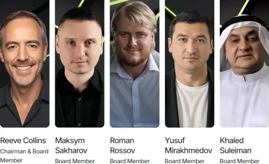 WeFi board members Reeve Collins, Maksym Sakharov, Roman Rossov, Yusuf Mirakhmedov and Khaled Suleiman