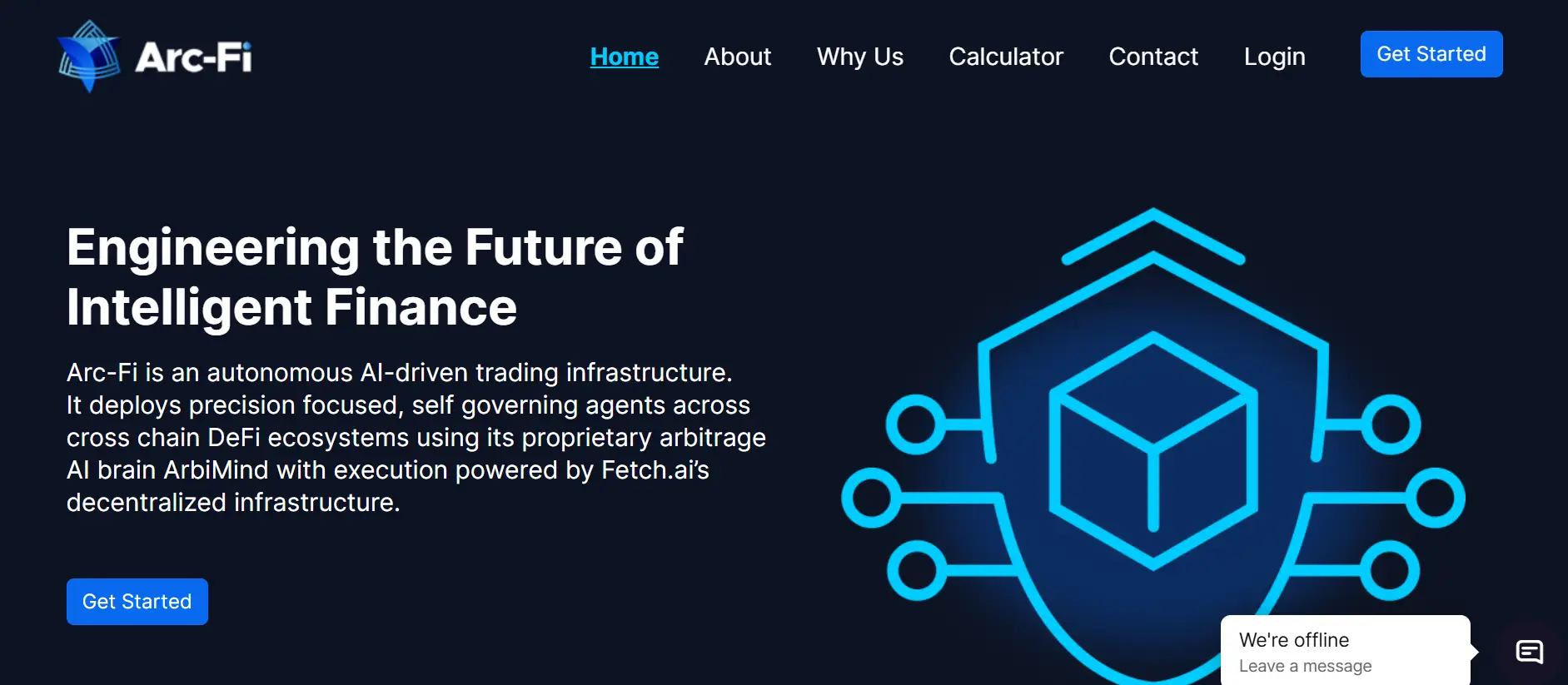 Arc-Fi platform dashboard showing AI-driven trading infrastructure and DeFi ecosystem features.