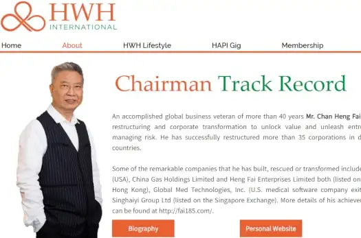 HWH International chairman profile linked to Happy Co collapse and business restructuring background