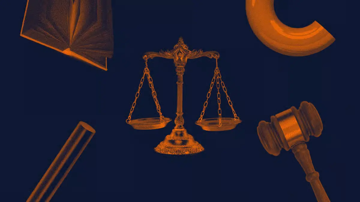 Legal scales and gavel illustration representing Indiana advancing crypto in retirement plans under new law