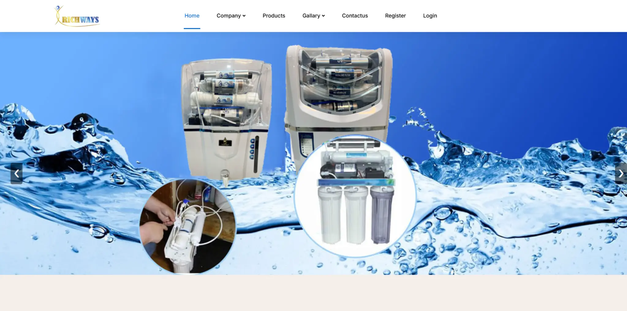 Richways website showing water purifier products and filtration systems