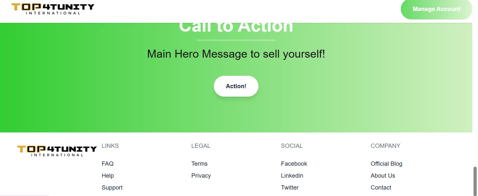 Top4tunity homepage screenshot featuring the call to action and platform navigation.