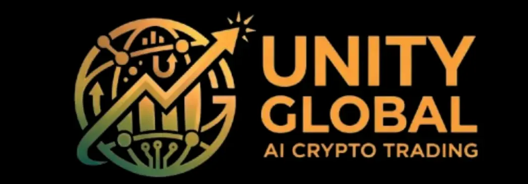 Unity Global AI crypto trading logo with digital finance and growth chart symbol representing automated trading platform