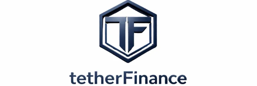 TetherFinance logo featuring the "TF" monogram in a hexagonal design.