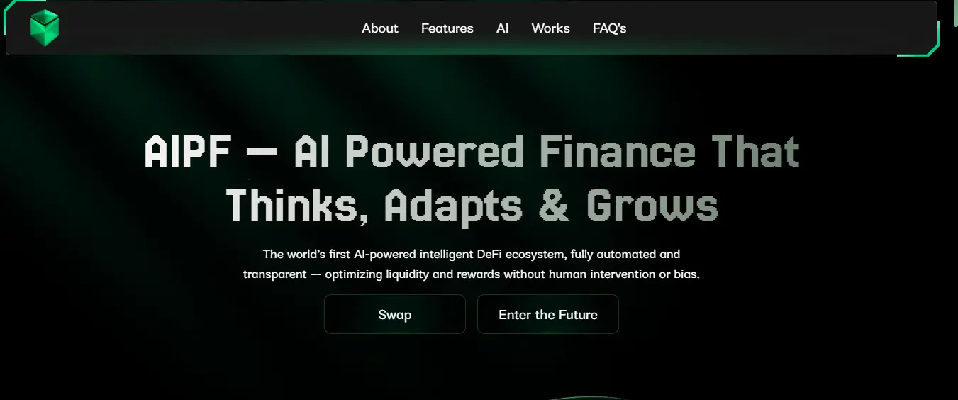 AIPF AI powered finance dashboard showing automated DeFi ecosystem with smart liquidity and reward optimization