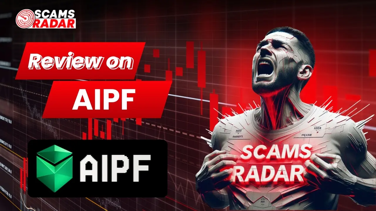 AIPF review thumbnail showing crypto risk analysis with Scams Radar branding and red market crash background