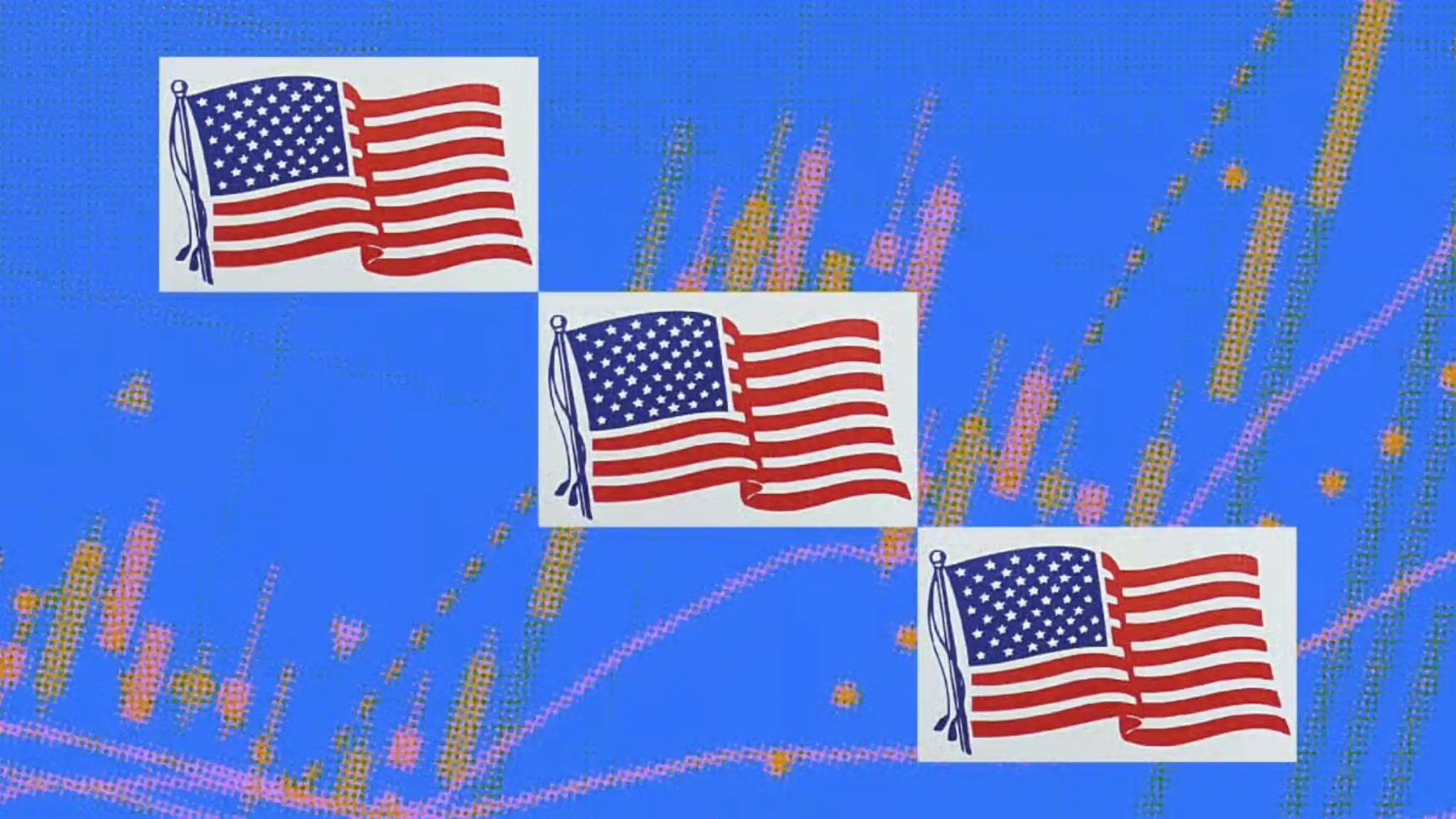 US flags over crypto trading charts representing bitcoin market impact and US economic influence on crypto prices