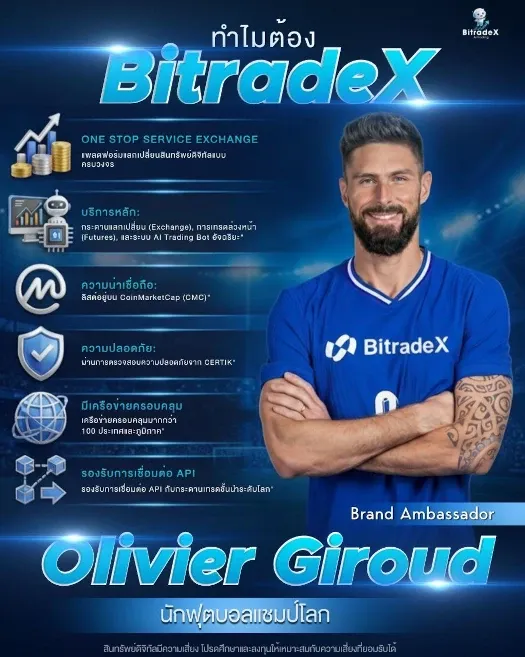 BitradeX promo featuring Olivier Giroud as Brand Ambassador for the fraudulent MLM crypto platform