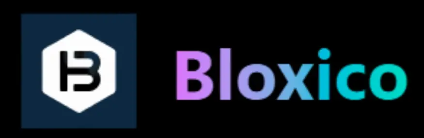 Bloxico Review logo with modern gradient branding on dark background