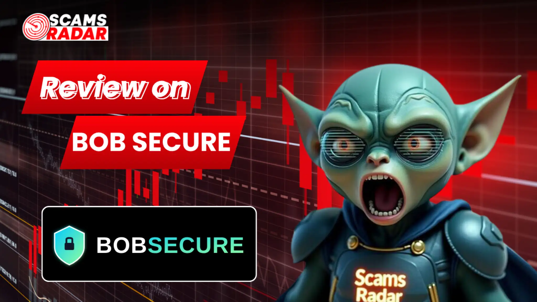 BobSecure scam review warning image with security alert theme and suspicious character highlighting potential fraud risk