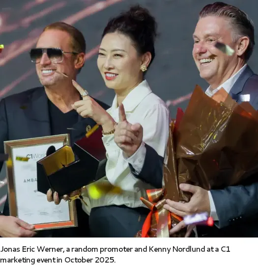 Kenny Nordlund and Jonas Eric Wener at C1 marketing event linked to Stratify scheme controversy