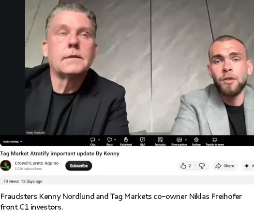 Kenny Nordlund and Niklas Freihofer discussing Tag Markets and C1 Stratify scheme controversy