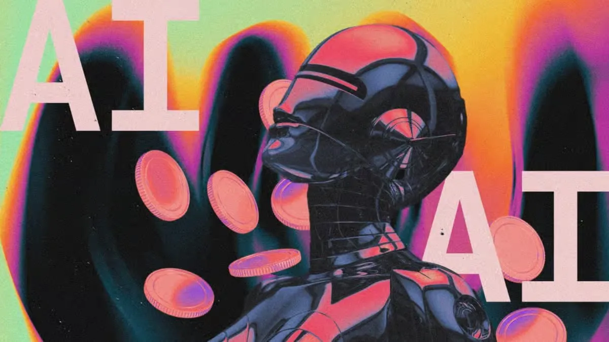 Futuristic AI robot with coins representing Cobo Agentic Wallet and secure AI-driven onchain transactions