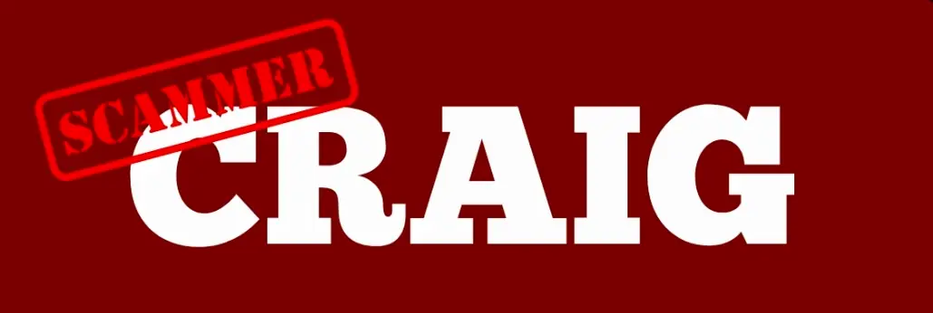 Craigslist logo with scammer stamp indicating online fraud warning and scam alert message