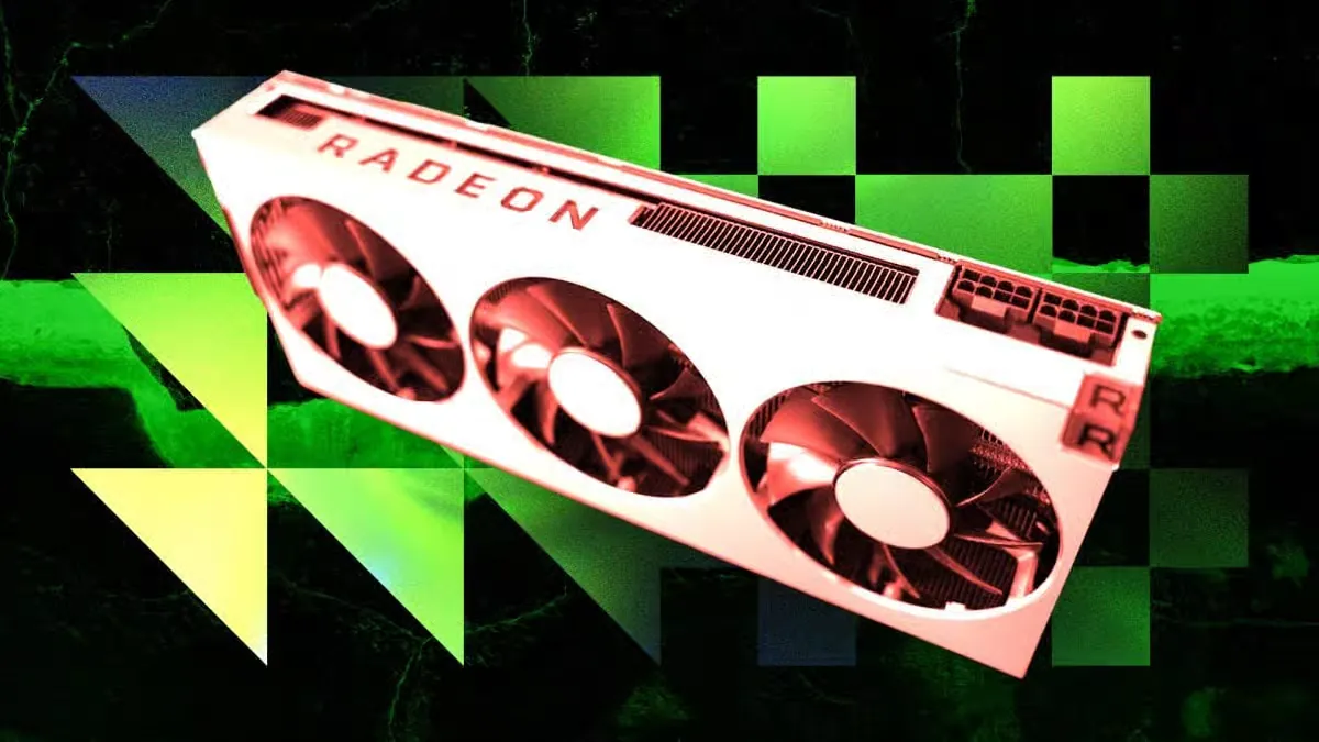 Radeon GPU graphics card used for crypto mining with high performance cooling fans
