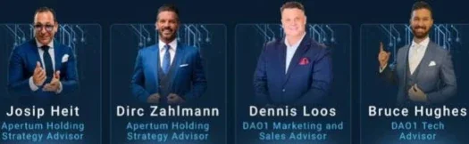 Image showing key DAO1 team members: Josip Heit, Dirc Zahlmann, Dennis Loos, and Bruce Hughes.