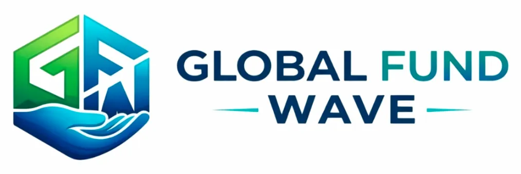 Global Fund Wave Review logo with blue and green icon on light background