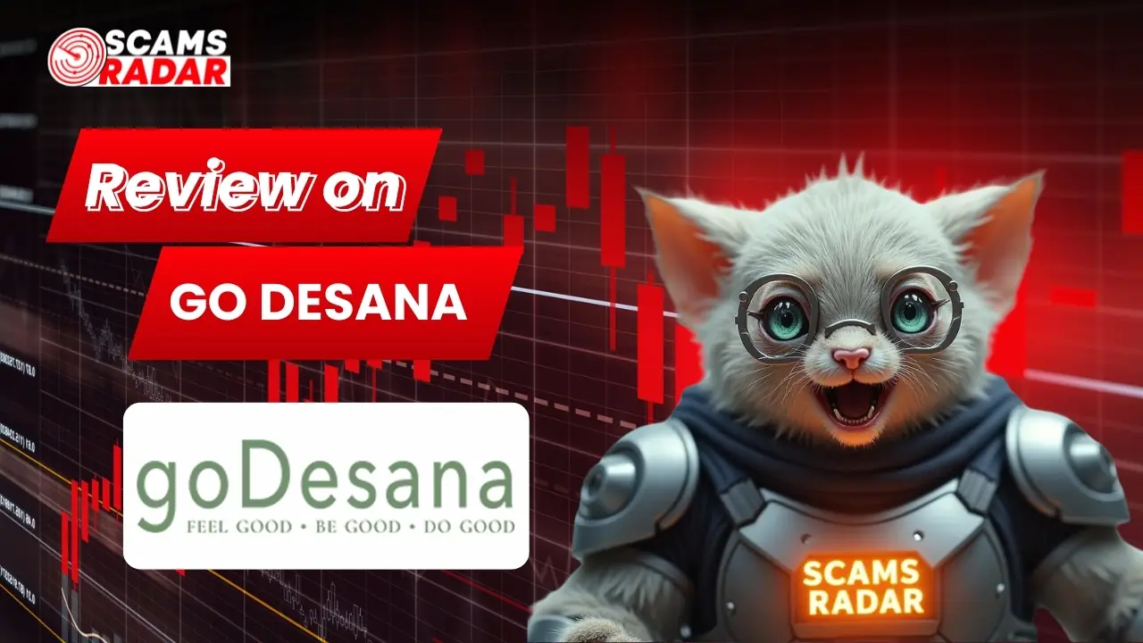 Go Desana Review scam alert thumbnail with red trading charts and warning visuals highlighting risks