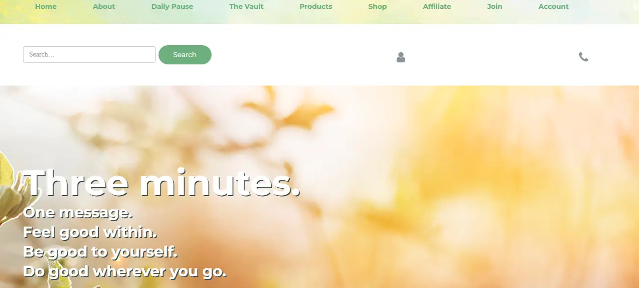 Go Desana website interface showing navigation menu and wellness message feel good be good do good