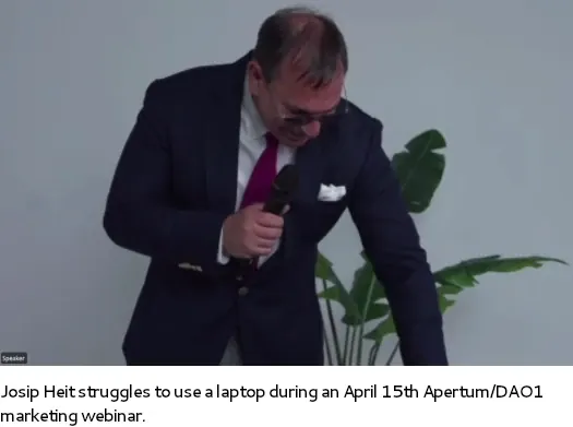 Speaker presenting during Apertum DAO1 webinar discussing GSPartners refunds and migration options