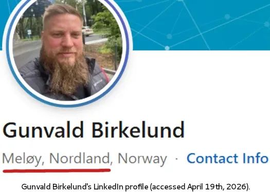 Gunvald Birkelund LinkedIn profile showing location in Norway linked to GSPartners DAO1 webinar