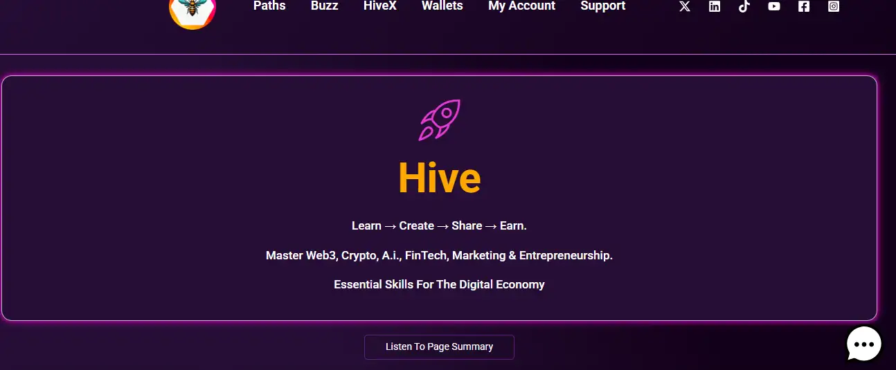 HAIV3 Review Hive dashboard showing learn create share earn platform interface