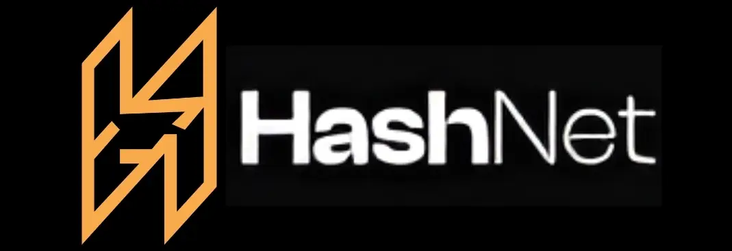 HashNet platform logo with orange symbol and black background representing HashNet review and crypto platform branding