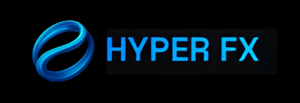 Hyper FX Review logo in blue on black background