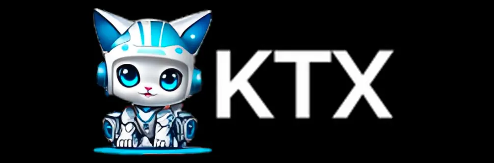 KTX Bank logo with robotic cat mascot on black background
