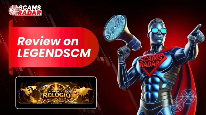 LegendSCM scam review image with Scams Radar warning showing potential investment scam alert and platform branding