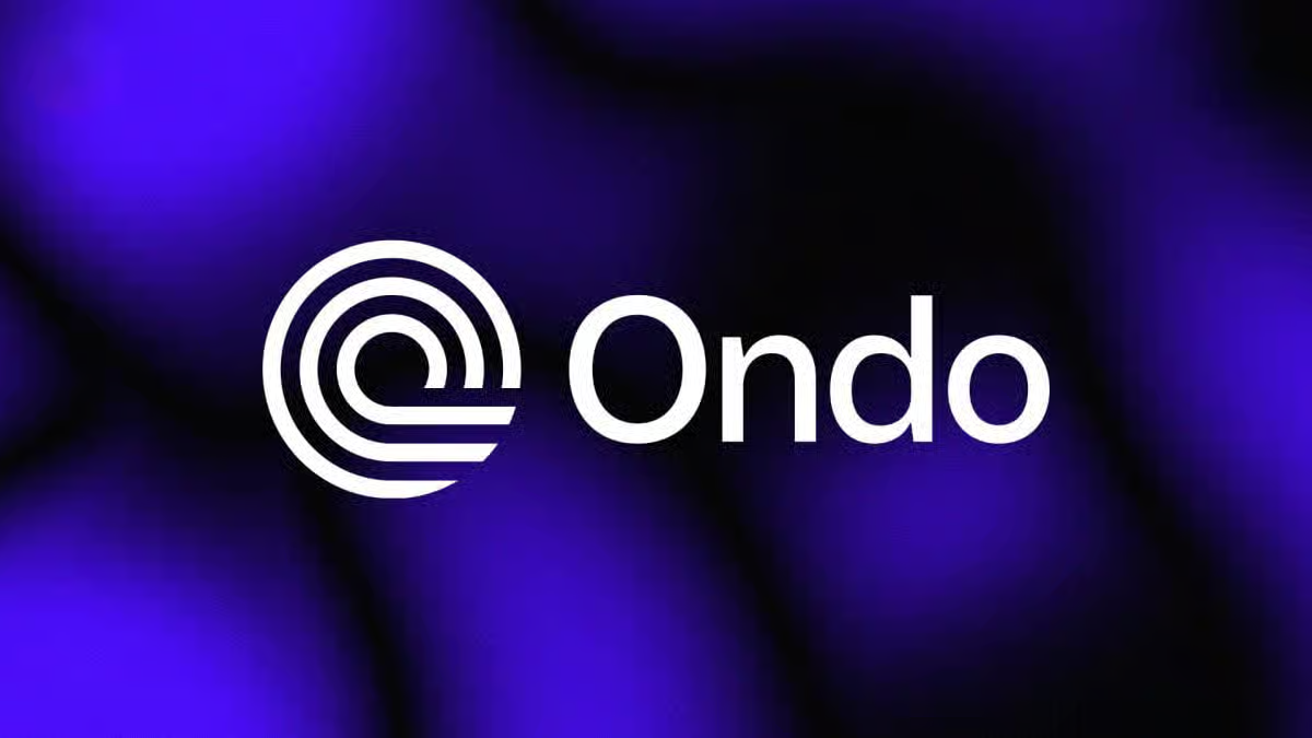 Official Ondo Finance logo on a purple abstract background, representing their request for SEC clarity on tokenized on-chain equities.