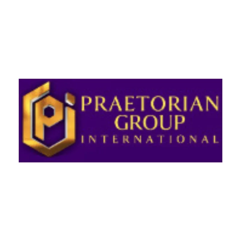 Praetorian Group International logo in gold on purple background
