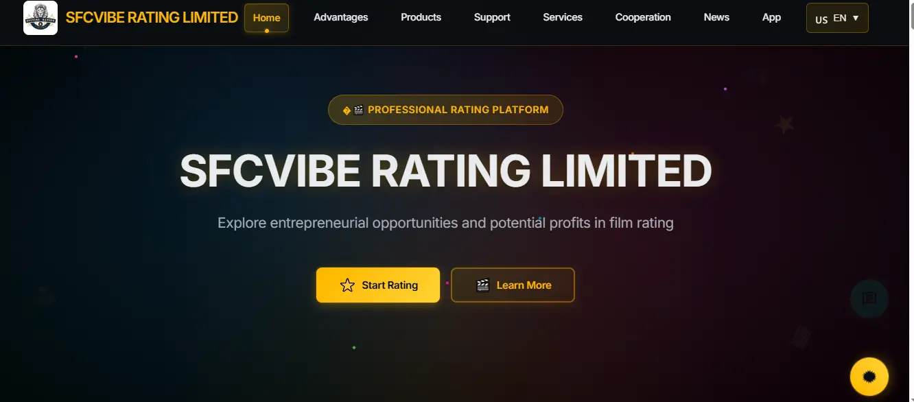SFCVIBE RATING Review dashboard showing film rating earning platform homepage with start rating option