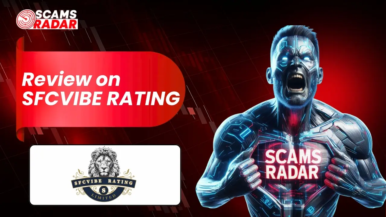 SFCVIBE RATING Review Scams Radar analysis showing warning concept with futuristic character and scam alert theme