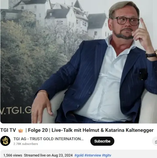 Helmut Kaltenegger speaking during TGI TV live talk interview in studio setting