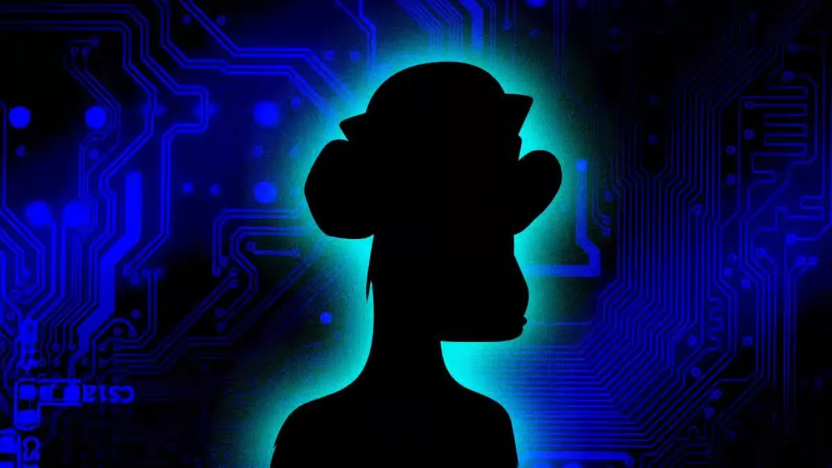 Bored Ape silhouette with digital background representing Yuga Labs CEO change and Otherside metaverse developmenta