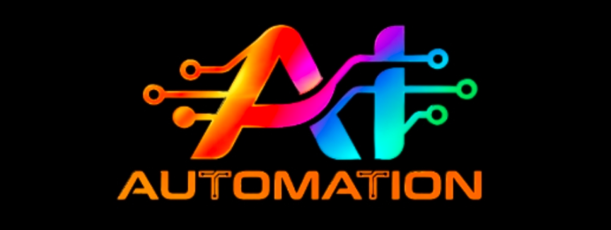 Vibrant neon gradient AI Automation logo with circuit board design on a black background, representing artificial intelligence and tech workflow automation.