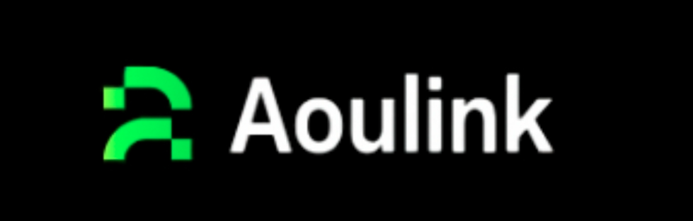 Official logo of Aoulink platform with green abstract icon and white text on a black background.