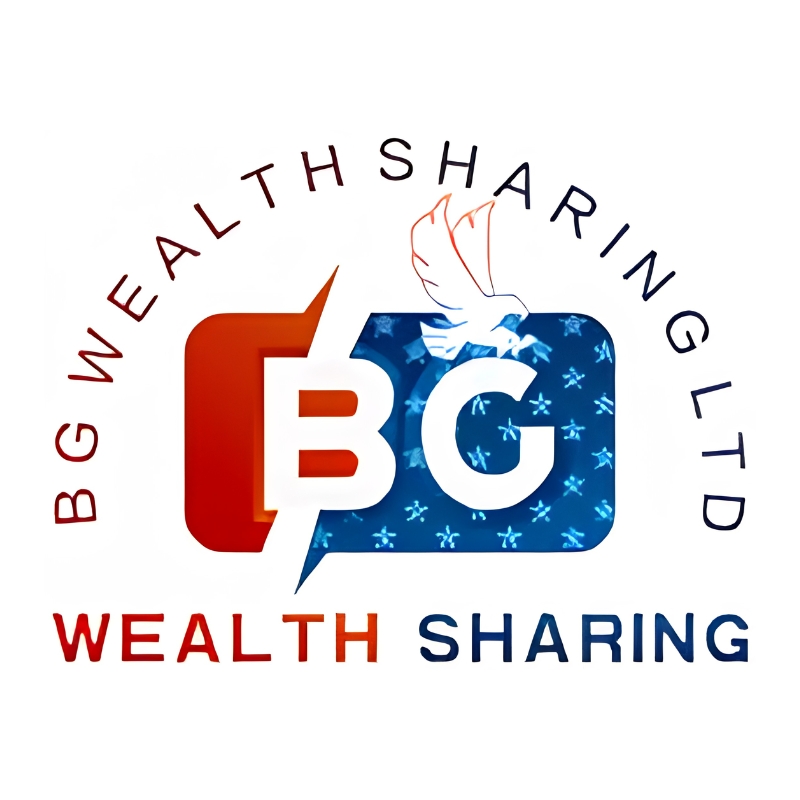 BG Wealth Sharing Ltd logo with red and blue BG icon, flying white dove, and text "Wealth Sharing"