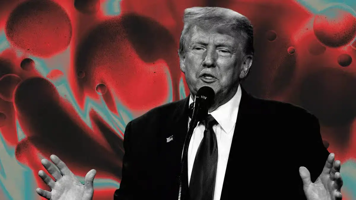 Donald Trump image representing Bitcoin dropping below $77K amid Iran threats and inflation fears