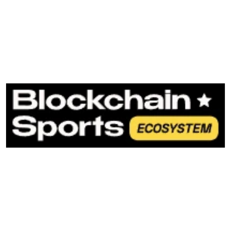 Blockchain Sports Ecosystem logo with white text, a white star icon, and a yellow highlighted pill capsule shape containing the word ECOSYSTEM on a solid black background.