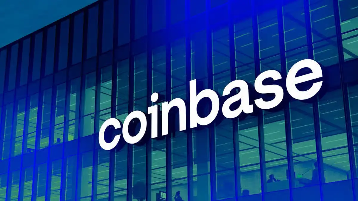 Coinbase office logo representing the launch of thematic index futures focused on AI, defense, and China.