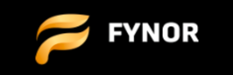 FYNOR sleek corporate logo featuring a modern golden gradient stylized 'F' icon alongside white bold typography on a solid black background.