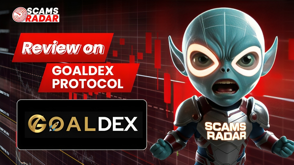 Detailed review of Goaldex Protocol featuring Scams Radar analysis and crypto trading charts.