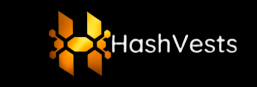 HashVests professional logo with gold gradient emblem and white typography on a dark background.