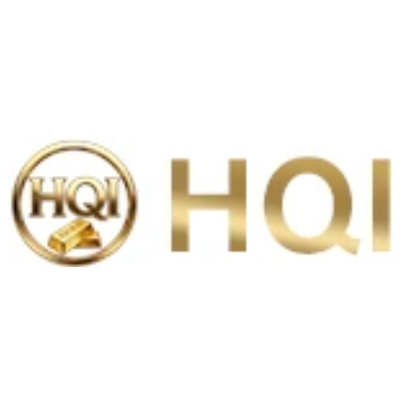 HQI corporate logo featuring a golden circular emblem containing the text HQI and two gold bars next to a bold golden HQI typography text on a clean white background.