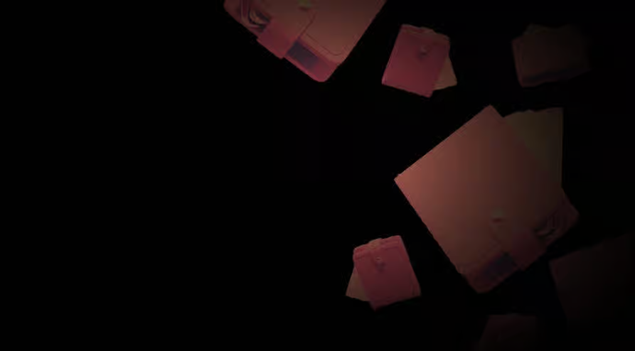 Minimal dark abstract background with floating geometric shapes and red gradient lighting