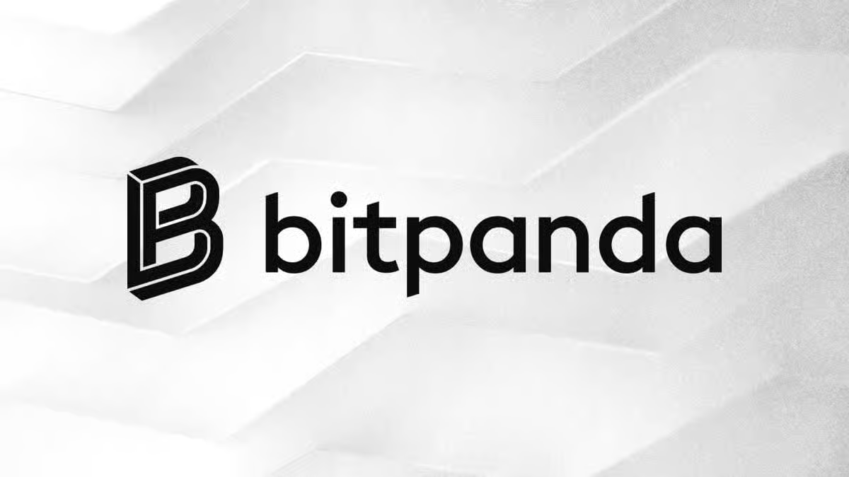 Official Bitpanda crypto exchange logo in black text on a clean, abstract white textured background.