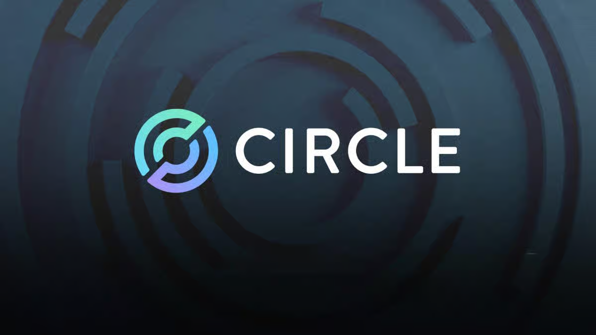 Circle USDC logo on dark blue background representing stablecoin crypto payments and blockchain finance